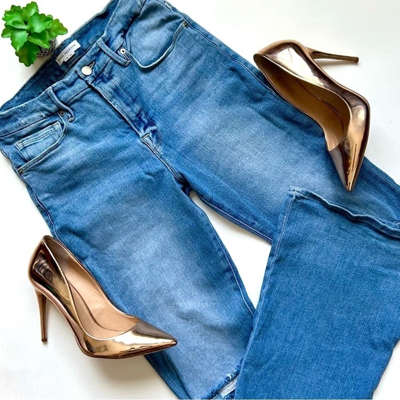 Good American Good Flare High Rise Jeans Light Wash Distressed Wide Leg 6 / 28 - Picture 1 of 10